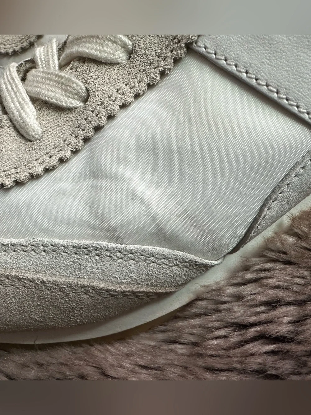 Tory Burch Hank White and Beige Suede Retro Runner Sneaker
